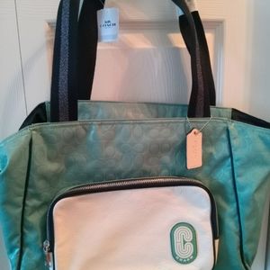Coach bag mint green white black lining